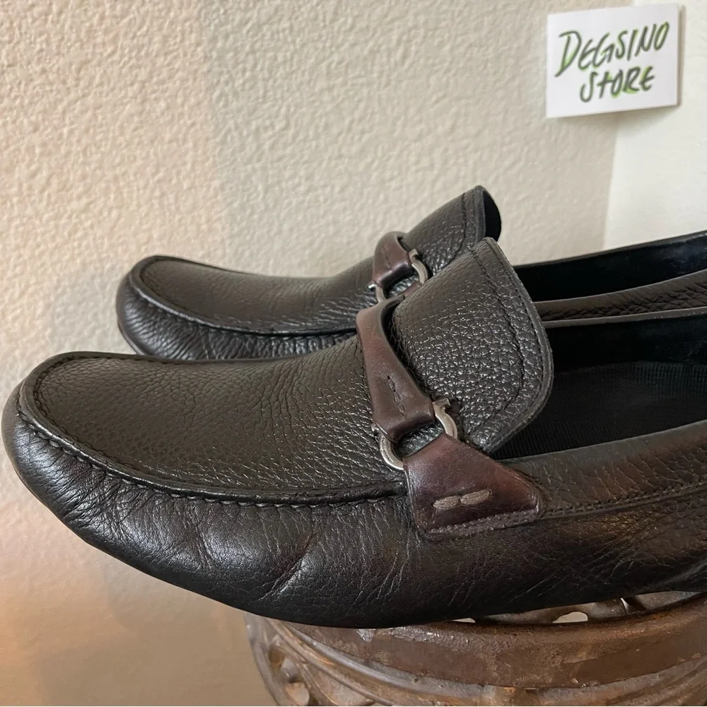 Salvatore Ferragamo Grand Prix Pebbled Leather Driver Loafer